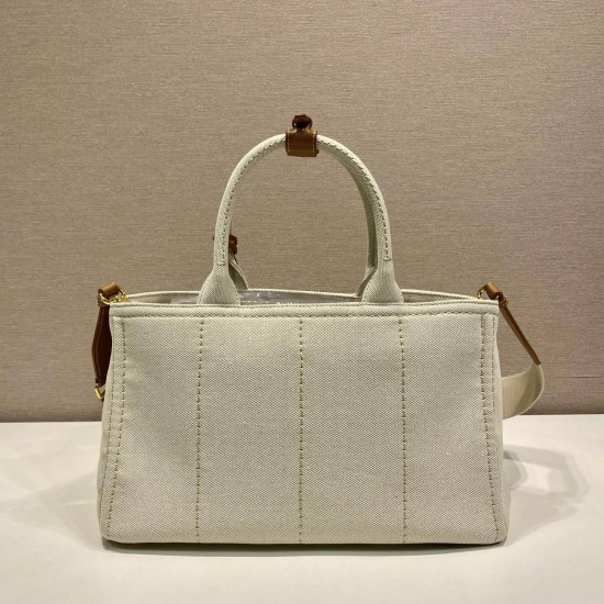 Replica Prada 14134 PFR#17536 Buddha Luxury Replica Jardiniere Large Cotton Canvas Handbag In White Uk - 14134 - Buddha Luxury