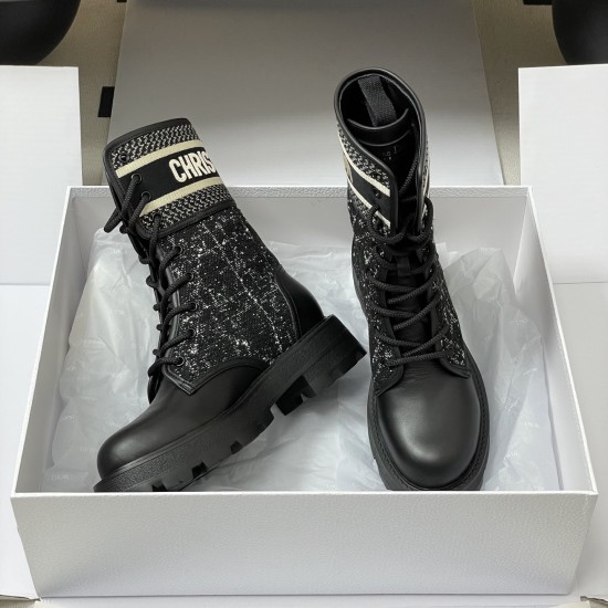replica D-MAJOR ANKLE BOOTS BLACK AND WHITE CANNAGE TWEED AND BLACK CALFSKIN - CD429 UK