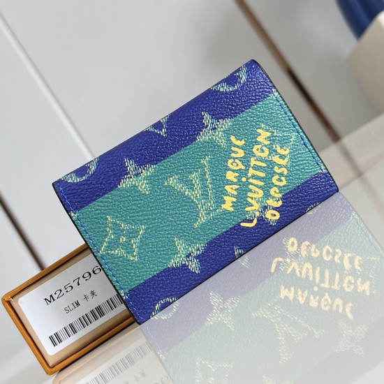 replica SLIM CARD HOLDER BLUE STRIPES MONOGRAM HERITAGE CANVAS M25796 UK
