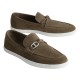 Hermès Men's Ignacio Suede Loafers in Étoupe Brown - Angled View Hermès Men's Ignacio Suede Loafers in Étoupe Brown angled top view showing metallic detail