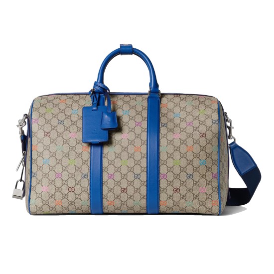 replica GG MULTICOLOR MEDIUM DUFFLE BAG BEIGE AND DARK BROWN GG MONOGRAM COATED FABRIC UK
