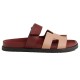Hermes Chypre Sandals In Red And Beige Side View Side profile of Hermes Chypre Sandals In Red And Beige showcasing the adjustable strap