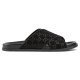 Gucci Black Slide Sandals Lateral Profile Side profile of black suede Gucci slide sandals showing cross straps and sole