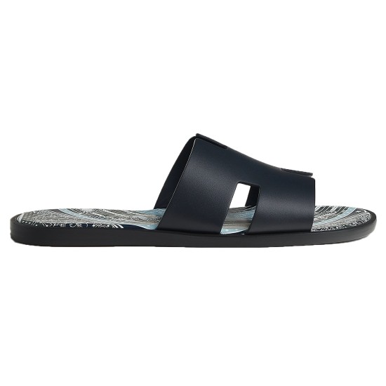 Hermes Izmir Black Leather Printed Sandals - Side View Hermes Izmir Black Leather Printed Sandals side profile view