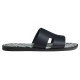 Hermes Izmir Black Leather Printed Sandals - Side View Hermes Izmir Black Leather Printed Sandals side profile view