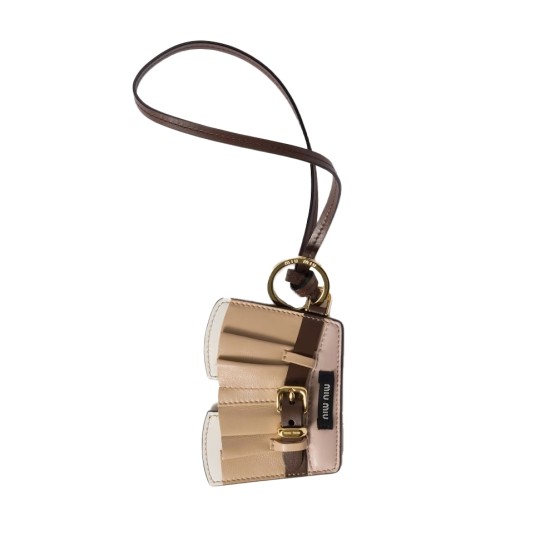 Miu Miu Women's Leather Jacket Trick Keychain Bag Charm displayed on a plain white background