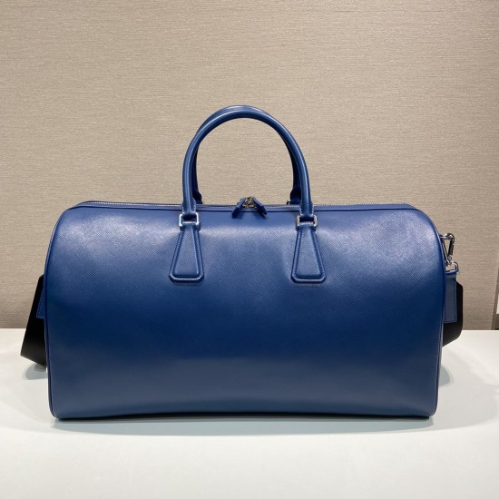 replica SAFFIANO LEATHER TRAVEL BAG IN BLUE UK