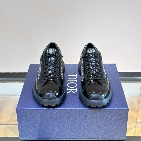 replica COMBAT DERBY SHOE BLACK POLISHED CALFSKIN WITH BEIGE AND BLACK OBLIQUE JACQUARD - CD326 UK