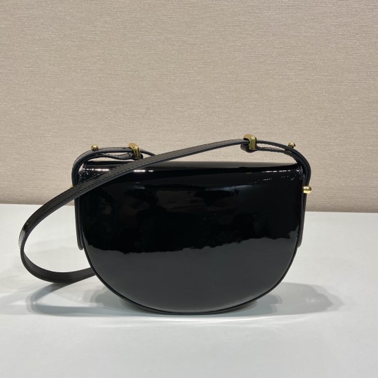 Replica Prada 14143 PFR#15116 Buddha Luxury Replica Arque Shoulder Bag Black Patemt Leather Uk - 14143 - Buddha Luxury