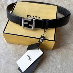 FF ROUNDED BLACK LEATHER REVERSIBLE BELT - B262 UK FF ROUNDED BLACK LEATHER REVERSIBLE BELT - B262 UK