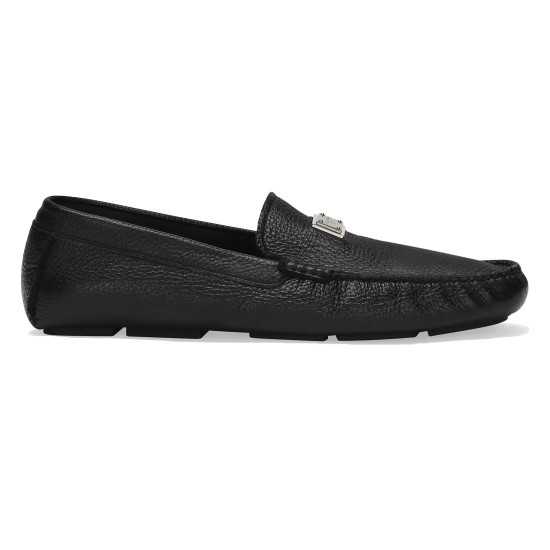 Dolce & Gabbana Men's Black Driver Shoes Side Profile Dolce & Gabbana Men's Black Grainy Leather Plaque Driver Shoes side view