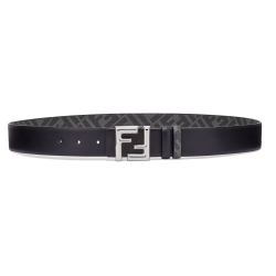 FF ROUNDED BLACK LEATHER REVERSIBLE BELT - B262 UK