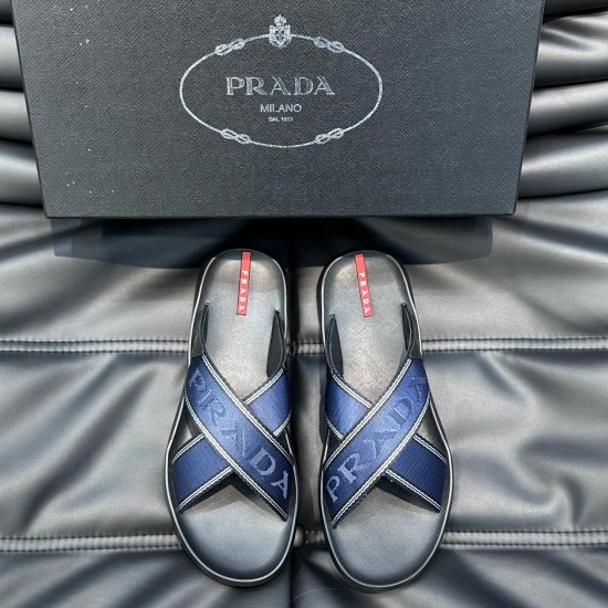 replica BLUE BRUSHED LEATHER AND NYLON TAPE CRISSCROSS SLIDES - PDS20 UK