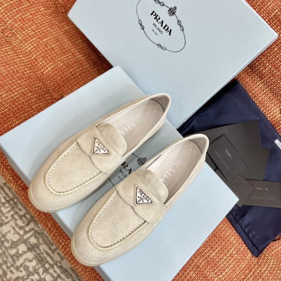 Replica Prada 11267 PFR#9348 Buddha Luxury Replica Suede Leather Loafers Chalk White - Pd137 Uk - 11267 - Buddha Luxury
