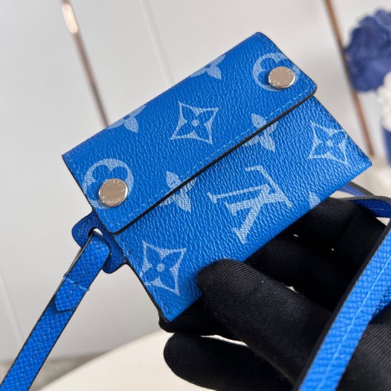 replica CARD HOLDER NECKLACE AGAVE BLUE TAIGA COWHIDE LEATHER M83154 UK