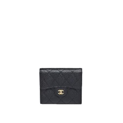 CAVIAR QUILTED FLAP CARD HOLDER IN BLACK UK
