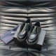 Front overhead view of black Prada Men's Diapason Opaque Brushed Leather Lace-Up Shoes highlighting the lacing