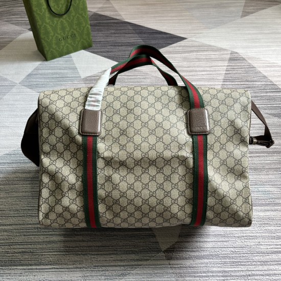 replica MEDIUM DUFFLE BAG WITH WEB BEIGE AND EBONY SOFT GG SUPREME UK
