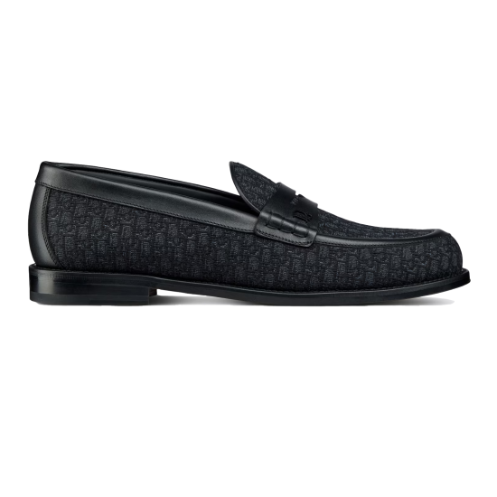 Dior Men's Granville Black Oblique Jacquard Loafer Side View Side profile view of Dior Men's Granville Black Oblique Jacquard Loafer
