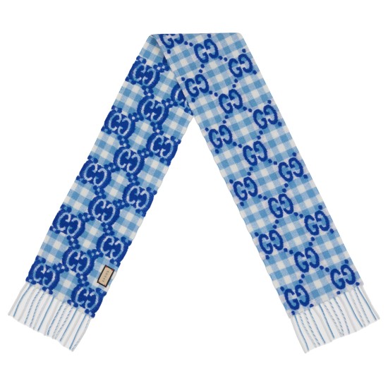 Replica Check Wool Scarf In Blue And White Uk