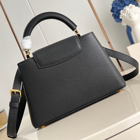 replica CAPUCINES MM HANDBAG BLACK TAURILLON LEATHER M12135 UK