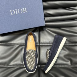 GRANVILLE LOAFER NAVY BLUE SUEDE WITH BEIGE AND BLACK OBLIQUE JACQUARD - CD280 UK