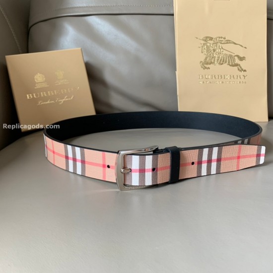 replica VINTAGE CHECK AND LEATHER BELT IN ARCHIVE BEIGE - B212 UK