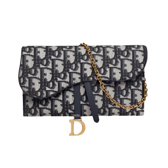 replica LONG SADDLE WALLET WITH CHAIN BLUE OBLIQUE JACQUARD UK