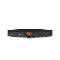 INITIALES 40MM REVERSIBLE DAMIER GRAPHITE CANVAS BELT - B162 UK