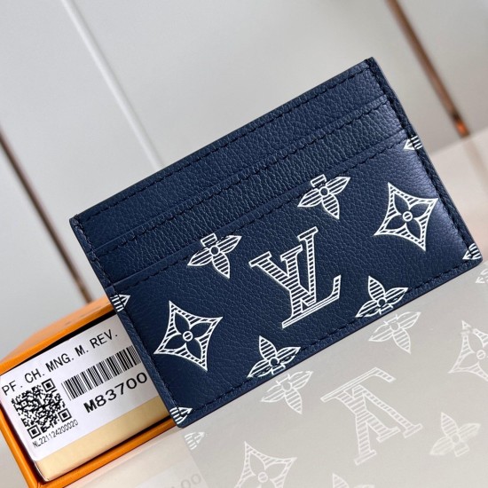 replica DOUBLE CARD HOLDER INK BLUE/WHITE MONOGRAM SHADOW CALFSKIN M83700 UK