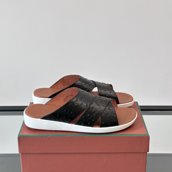 Replica Palm Walk Sandals Black Ostrich Leather Uk - 11754 - Buddha Luxury