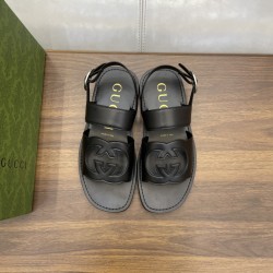 Men's Interlocking G Leather Sandal In Black - Gcs17 Uk Men's Interlocking G Leather Sandal In Black - Gcs17 Uk