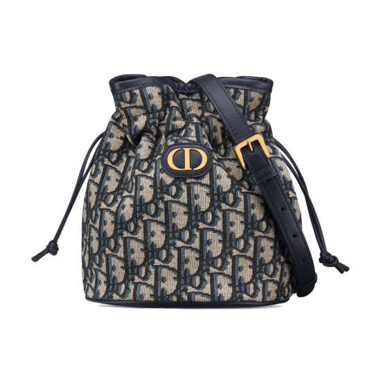 replica 30 MONTAIGNE MINI BUCKET BAG WITH DRAWSTRING BLUE OBLIQUE JACQUARD UK