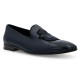 Billionaire Men's Blue Crest Leather Loafers side view showing dark blue textured leather and crest design