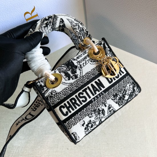 Replica Mini Lady D-Lite Bag White And Black Plan De Paris Embroidery Uk - 13273 - Buddha Luxury