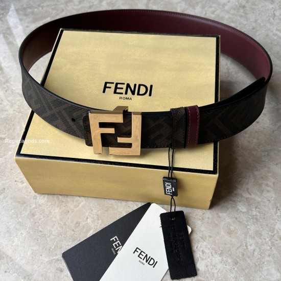 Replica Fendi 14529 FFR#7727 Buddha Luxury Replica Ff Burgundy Leather Reversible Belt - B264 Uk - 14529 - Buddha Luxury