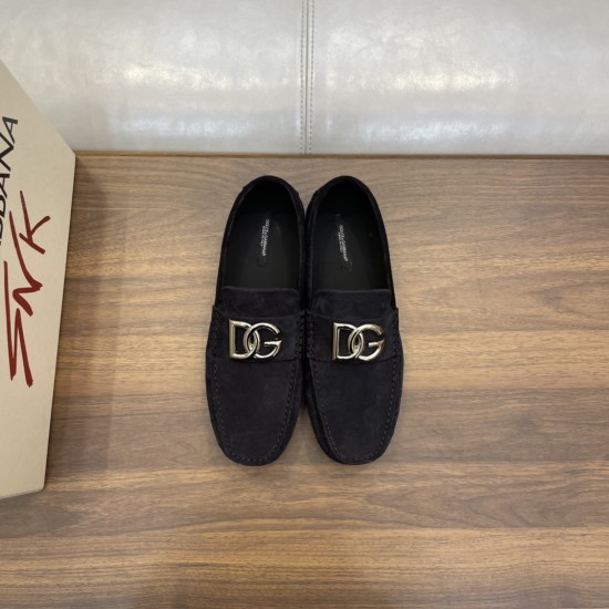 Dolce & Gabbana Men's Blue Suede Driver Shoes Top View in blue and silver Overhead view of both Dolce & Gabbana Men's Blue Suede Driver Shoes highlighting the silver DG vamp hardware.