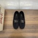 Dolce & Gabbana Men's Blue Suede Driver Shoes Top View in blue and silver Overhead view of both Dolce & Gabbana Men's Blue Suede Driver Shoes highlighting the silver DG vamp hardware.