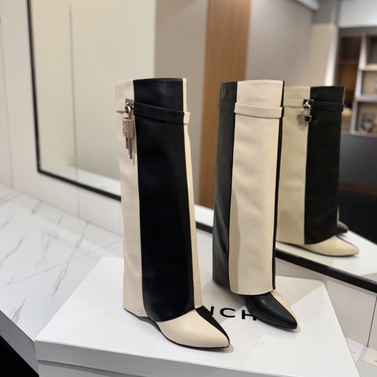 Replica SHARK LOCK BOOTS IN TWO TONE LEATHER IN BLACK AND WHITE - GVC150 UK replica SHARK LOCK BOOTS IN TWO TONE LEATHER IN BLACK AND WHITE - GVC150 UK
