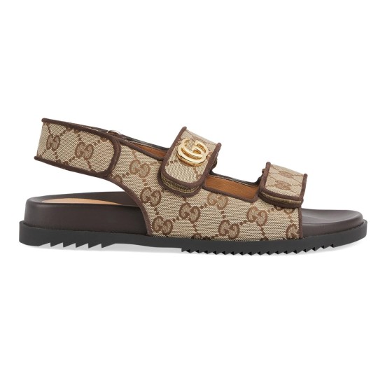 Replica Gucci 11688 GFR#11604 Buddha Luxury Replica Sandals With Double G Beige And Ebony Original Gg Canvas - Gcs38 Uk - 11688 - Buddha Luxury