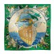 Hermes Women's Flagship Silk Scarf In Green - Flat View Full view of the green Hermes Women's Flagship Silk Scarf laid flat showing maritime design