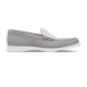 Side profile view of Dior Men's Granville Grey Suede Patterned Loafers showing the grey suede upper and white rubber sole