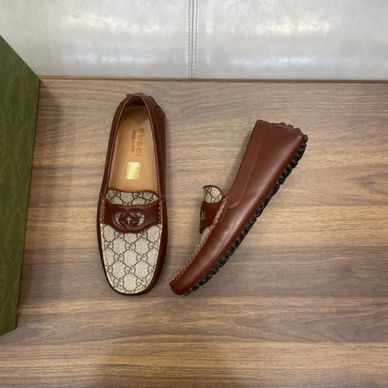 replica MENS INTERLOCKING G DRIVER BROWN LEATHER - GC394 UK