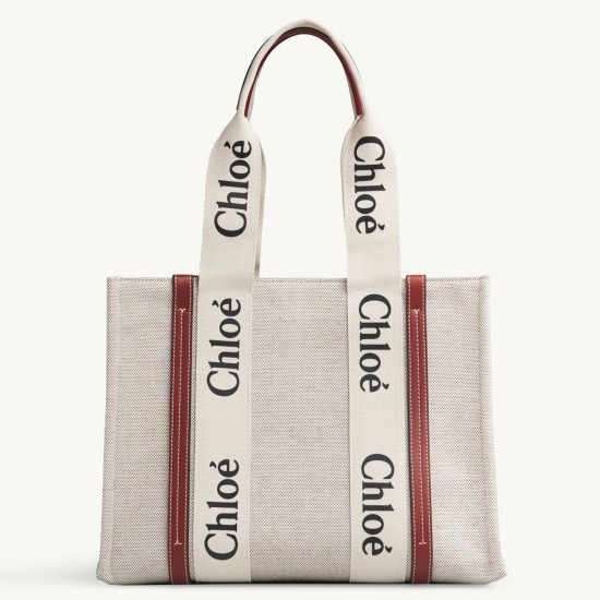 Replica Faux Chloe Medium Woody Tote Bag In Canvas With Brown Leather Strips Uk - 5673 - Buddha Luxury