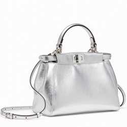 Top Qualityfendi Peekaboo Mini Bag In Silver Metallic Lambskin Uk
