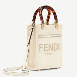 Top Quality Fendi Mini Sunshine Shopper Bag In White Leather UK