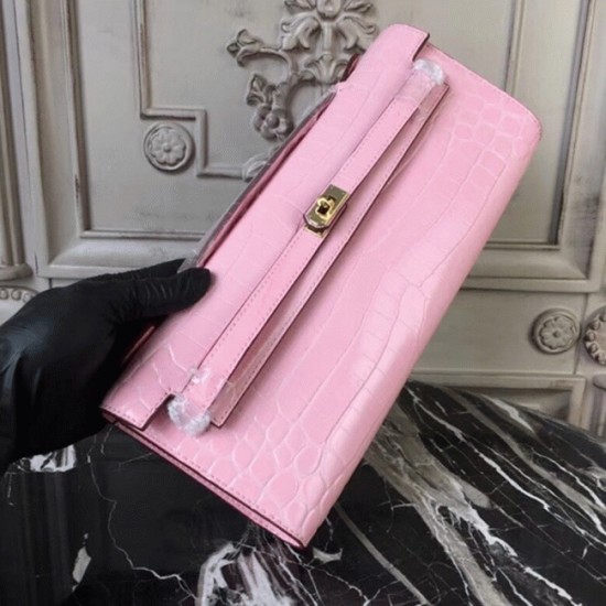 Replica Pink Crocodile Hermes Kelly Cut Clutch Feminine Tote Uk - 6462 - Buddha Luxury