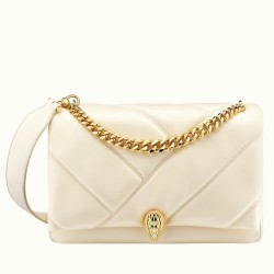 Knockoff Bvlgari Serpenti Cabochon Medium Bag White Calfskin UK