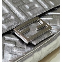 Top QualityFendi Large Baguette Bag In Silver FF Metallic Leather UK Top QualityFendi Large Baguette Bag In Silver FF Metallic Leather UK