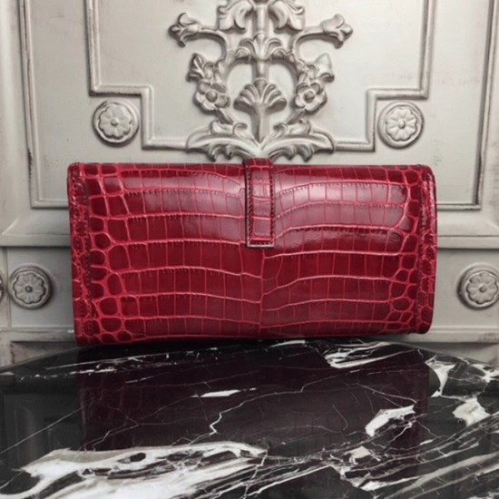 Replica Top Luxury Dark Red Crocodile Leatherhermes Jige Elan Clutch Bag Uk - 6091 - Buddha Luxury